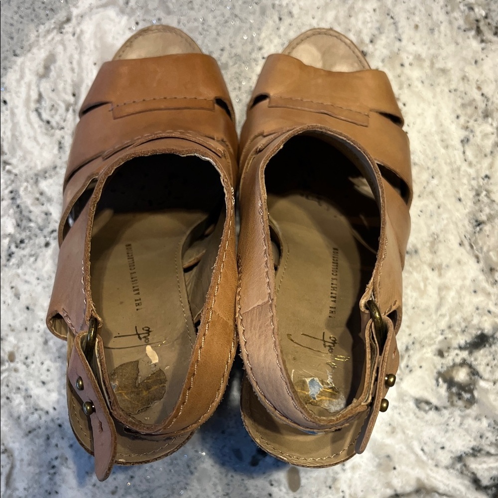Franco Sarto Brown Leather Wedge Sandals Size 7.5 EUC - Picture 7 of 10